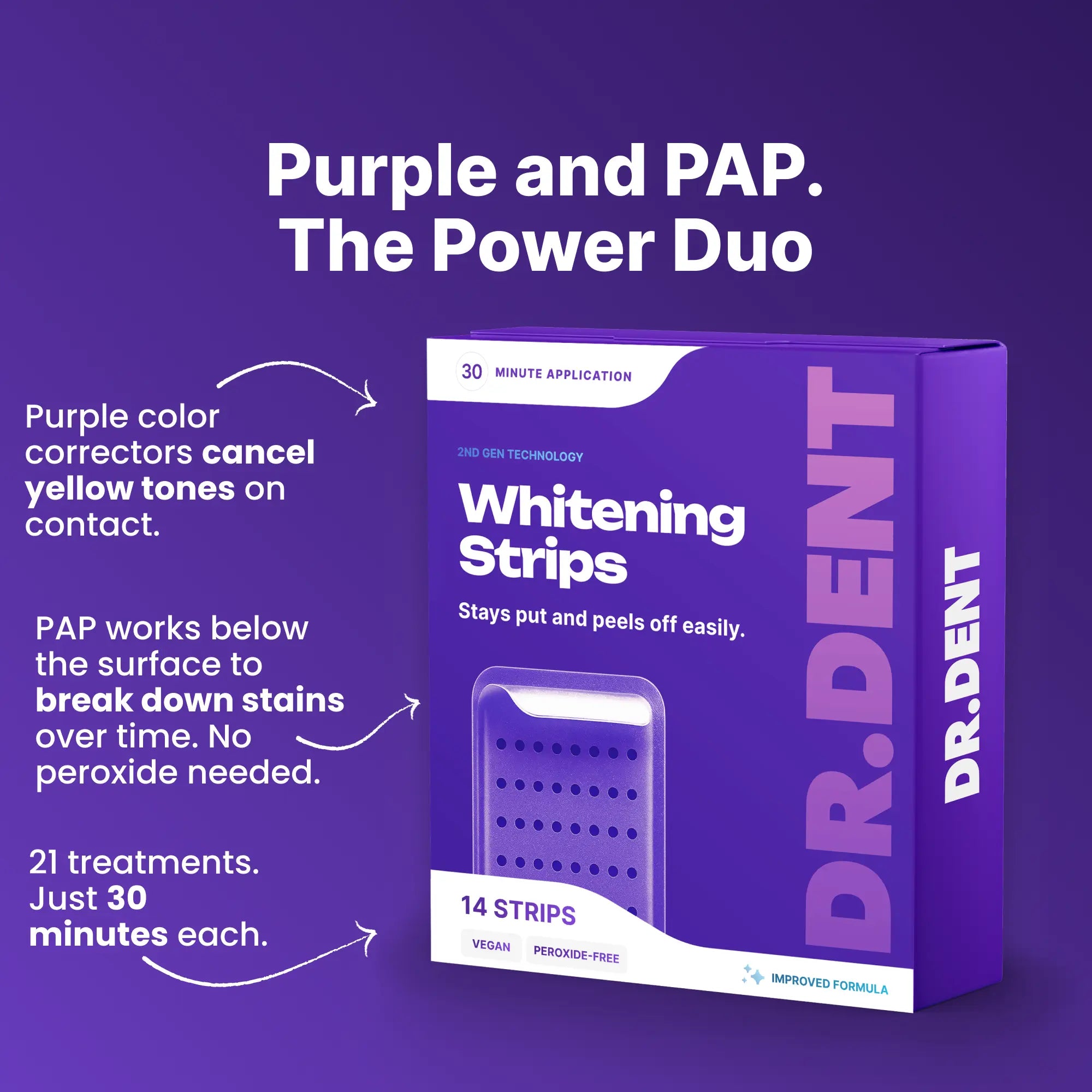DRDENT Purple Teeth Whitening Strips - 7/21 Whitening Sessions - Non Sensitive Teeth Whitening - Peroxide-Free