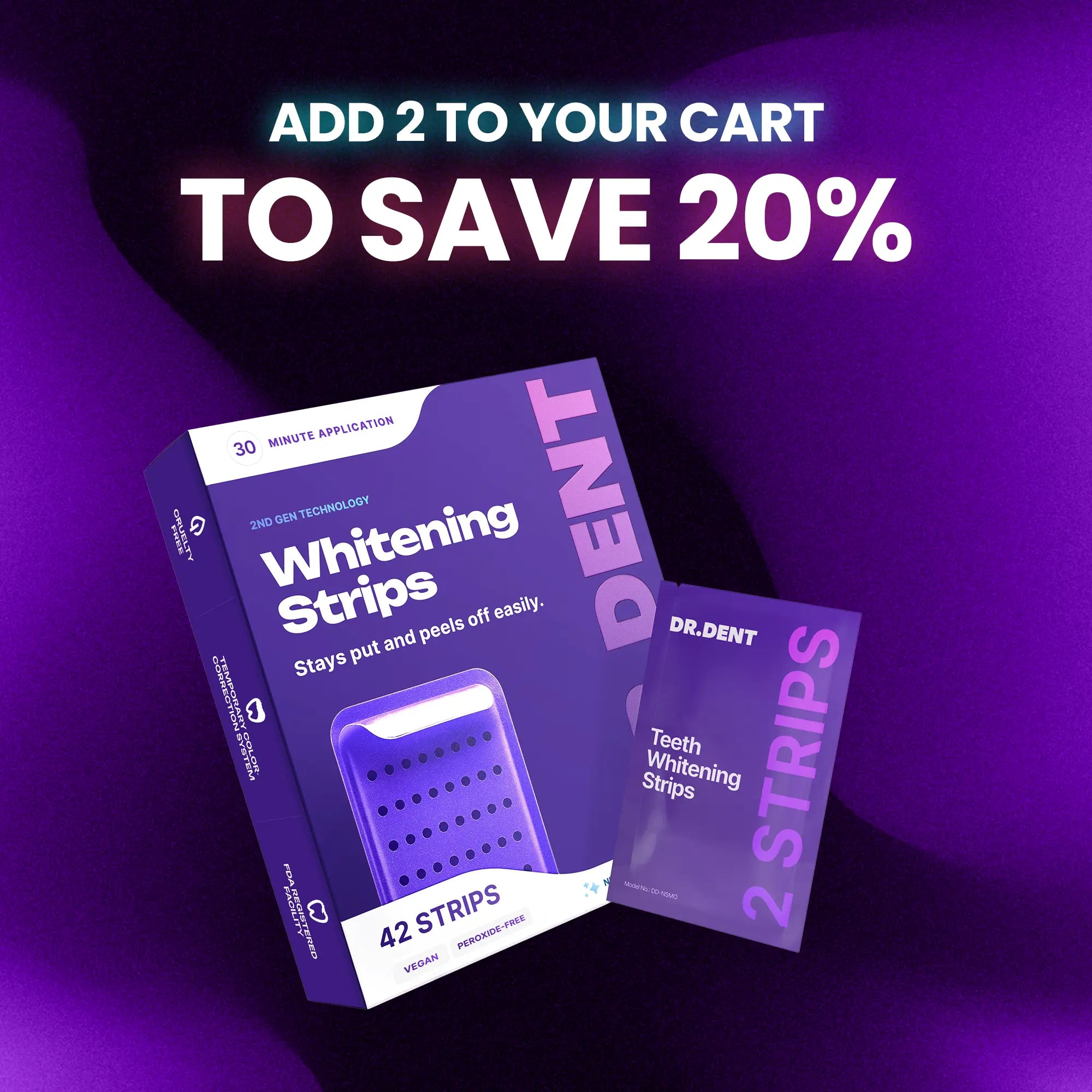 DRDENT Purple Teeth Whitening Strips - 7/21 Whitening Sessions - Non Sensitive Teeth Whitening - Peroxide-Free