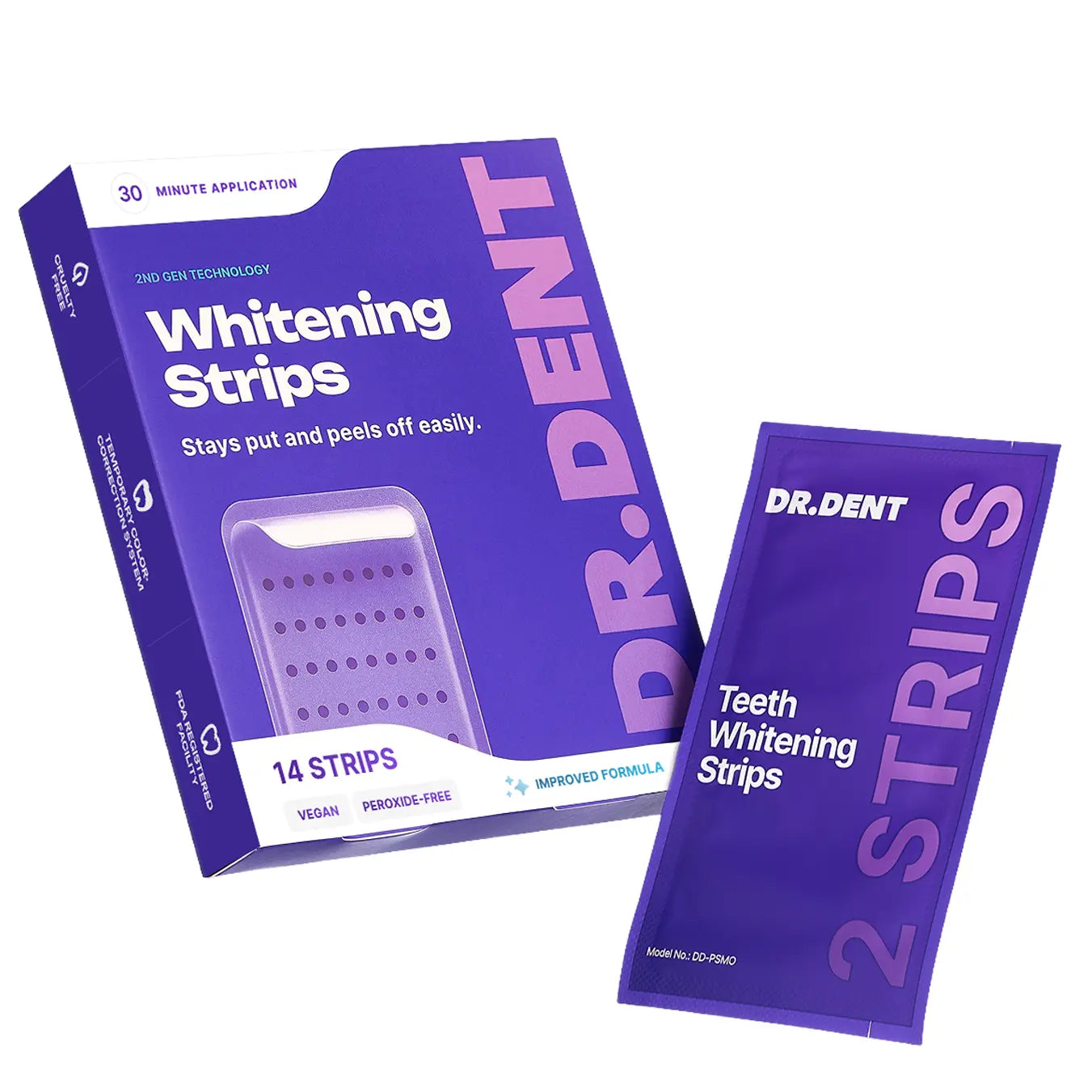 DRDENT Purple Teeth Whitening Strips - 7/21 Whitening Sessions - Non Sensitive Teeth Whitening - Peroxide-Free